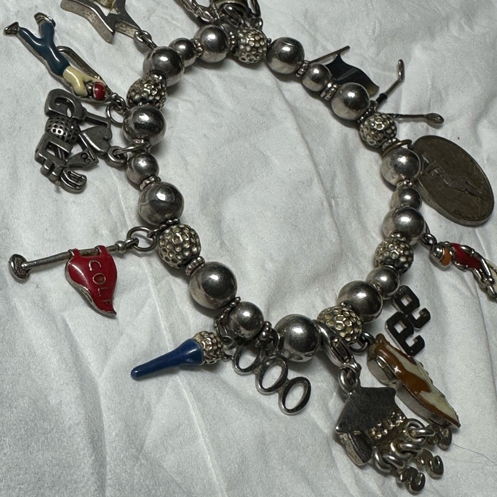 Vintage Charming Sterling Silver golf themed Charm Bracelet - Picture 2 of 16